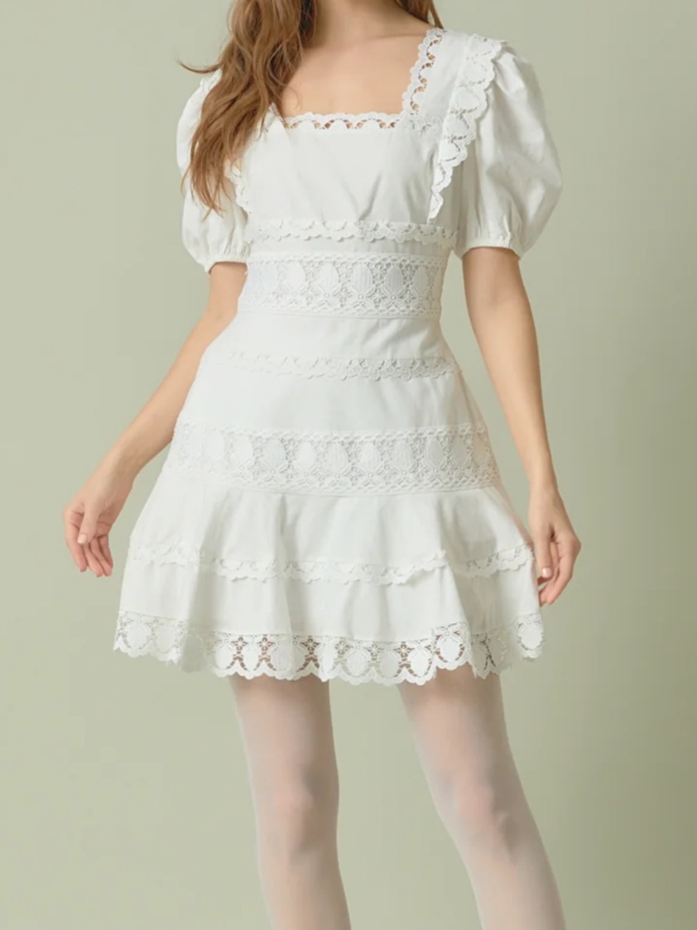 Endless Rose White Lace Puff Sleeve Mini Dress